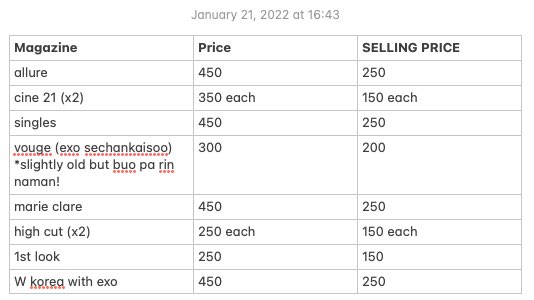 dyodism's tweet photo. wts ph help rt #dyodism_sells
exo d.o. kyungsoo sehun kai chanyeol magazine

allure cine21 singles vouge marie clarehigh cut 1st look W korea

💸 ₱150-250; see selling price column on the table below

💌DM TO BUY
❗read the main tweet before buying
💸gcash, ub, cod:ggx
📦ggx https://t.co/2tNH3AD2wQ