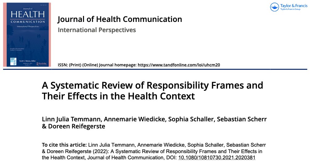 JTemmann's tweet photo. Proud to announce that our systematic review on health responsibility frames has been published in the Journal of Health Communication! 🥳 https://t.co/YN4uxS6rZr To all of you who are currently in the peer-review process – keep your chin up. Your hard work will pay off. https://t.co/iY3sU928xY