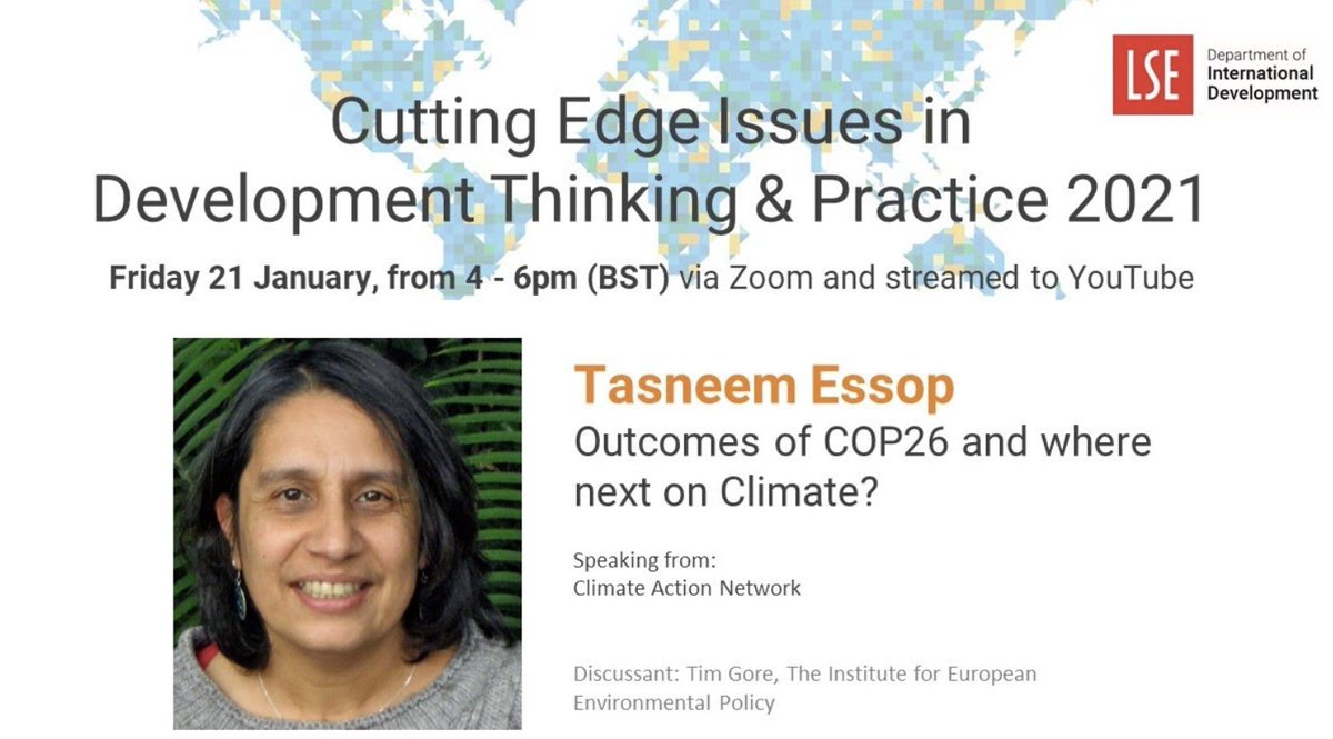 Climate Action Network International (CAN) (@canintl) on Twitter photo Happening today: #CuttingEdgeIssues - Outcomes of #COP26 and where next on Climate?
Catch this discussion with CAN Executive Director <a href="/TasneemEssop/">Tasneem Essop</a> and Tim Gore (<a href="/tim_e_gore/">Tim Gore</a>) hosted by the Department of International Development <a href="/LSE_ID/">LSE International Development</a> at 4pm UK time: youtube.com/watch?v=d-mKrf… Happening today: #CuttingEdgeIssues - Outcomes of #COP26 and where next on Climate?
Catch this discussion with CAN Executive Director <a href="/TasneemEssop/">Tasneem Essop</a> and Tim Gore (<a href="/tim_e_gore/">Tim Gore</a>) hosted by the Department of International Development <a href="/LSE_ID/">LSE International Development</a> at 4pm UK time: youtube.com/watch?v=d-mKrf…