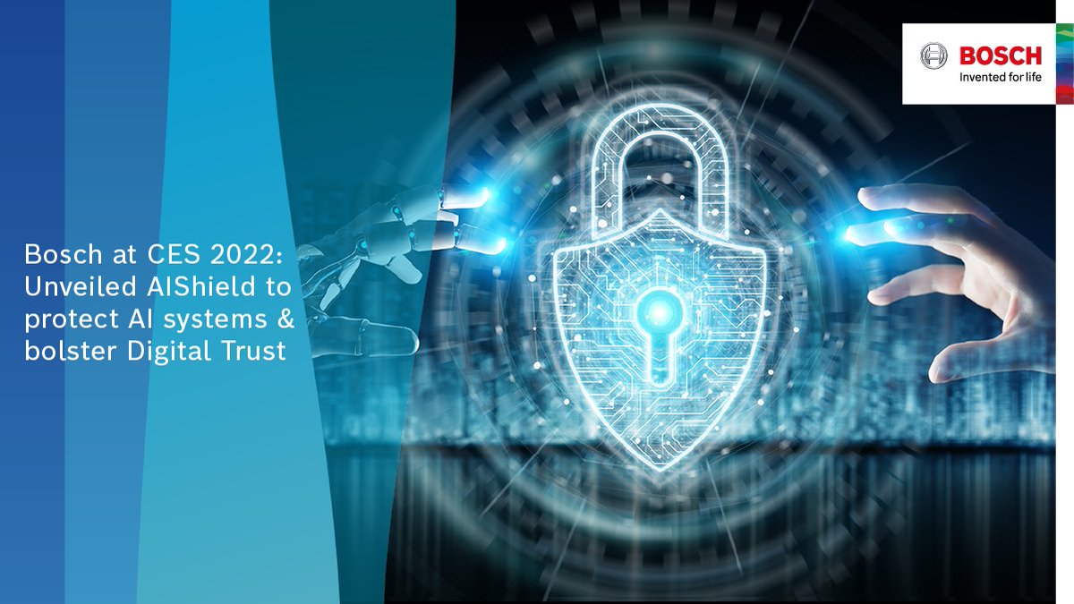 At #CES2022, #BGSW unveiled Bosch #AIShield, a one-stop solution for protecting #AI systems against emerging #security threats. This enables creating trust in digitalization. Click to read more. bit.ly/3Koyl7v