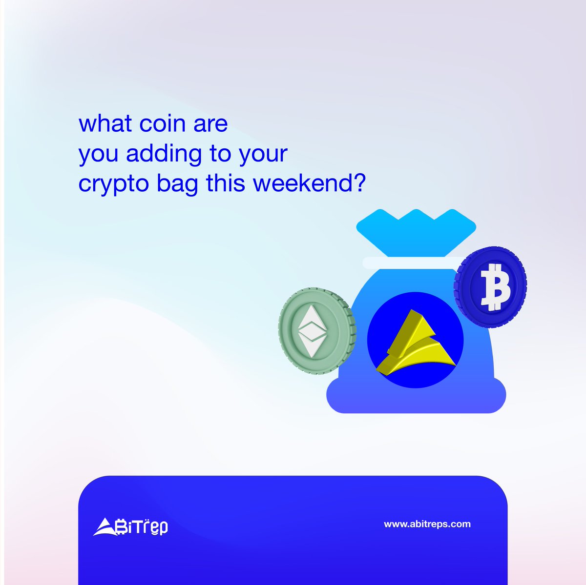 Happy weekends ABiTReps.

We know the week may have been a little bit stressful but that wouldn't stop you from stacking up your Crypto bag, would it?

So tell us, what coin are you adding to your Crypto bag for the weekend?

#abitreps #tatcoim #TXT #Bitcoin #crypto #coin