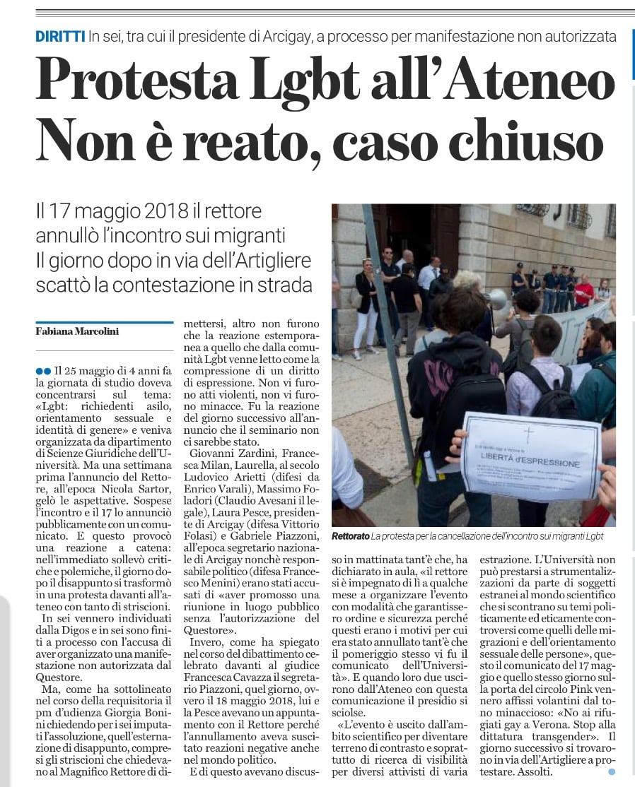 pianetaurano's tweet photo. TUTT* ASSOLT* PERCHE’ IL FATTO NON SUSSISTE
Non era una manifestazione non autorizzata.
Ma ci sono voluti 4 anni di tempo, diverse udienze e 3/4 avvocati... https://t.co/RTCReo03LO #arcigayverona #pianetamilkverona @Arcigay @gayburg @MTPrideOnline https://t.co/yRbnkyQhP0