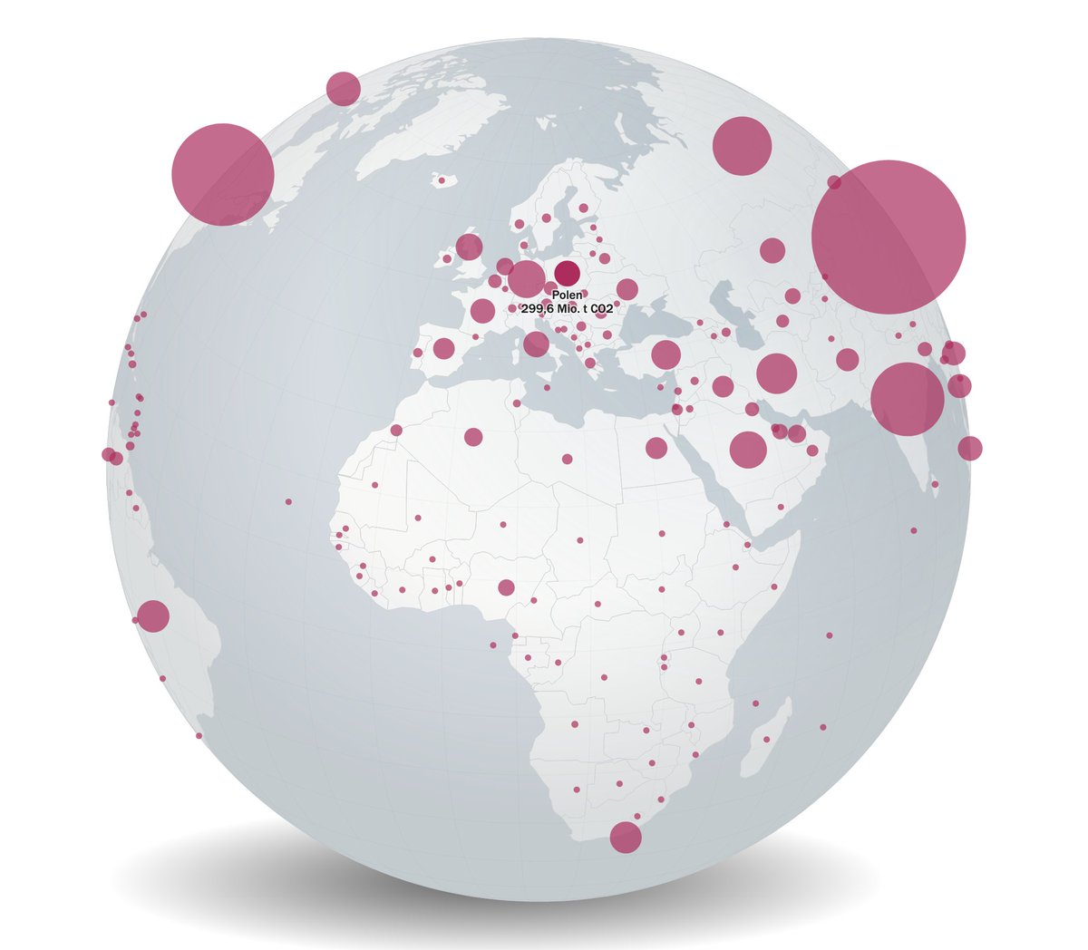 Globus 1 zeigt, welche Länder am stärksten von der #Klimakrise bedroht sind – Globus 2, welche die meisten Treibhausgase emittieren. Die interaktive Story stellt Ursachen &amp; Folgen der Klimakrise gegenüber, visuell gleichberechtigt auf einer Kugel. #ddj  interaktiv.tagesspiegel.de/lab/klimawande…