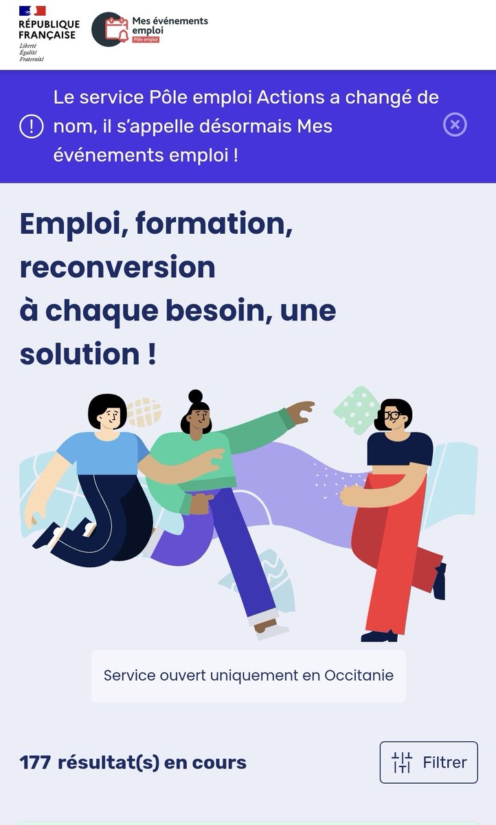 nabil_afkir's tweet photo. 🆕️Le site #Pôleemploi Actions change de nom et devient "Mes Evénements Emploi" ! 
🔎Retrouvez les #événements organisés par les agences @Poleemploi_oc de la région #Occitanie  
Tels que #Jobdating, #Forum, #conférences ...
🚀Inscription directement sur https://t.co/T6M9d4tw4W https://t.co/VGsW41H9yd