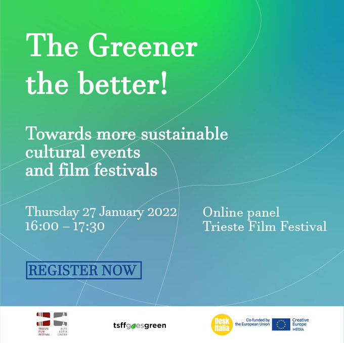 Register for our online panel discussion @TriesteFilmFest 🌱The Greener The Better where we'll explore strategies for more sustainable cultural events &amp; film festivals ➡️ 27 January @ 16.00! 
Proudly supported by #MEDIAprogEU
#TSFF33