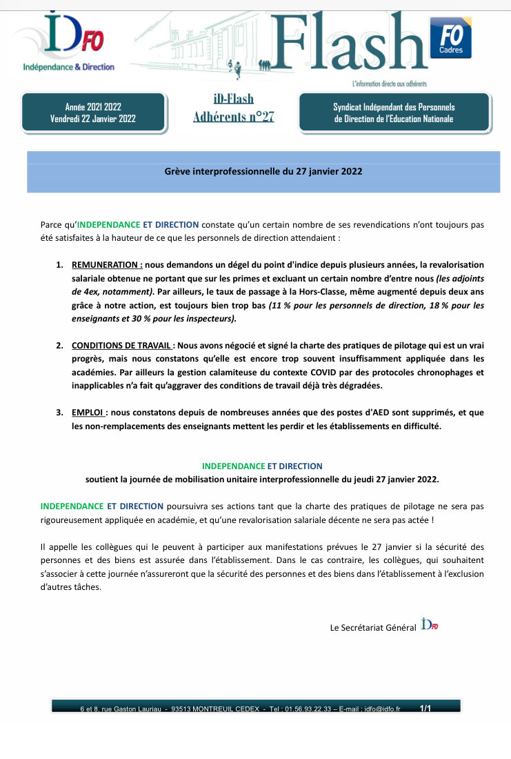 IDFONational's tweet photo. ⁦@IDFONational⁩ soutient la journée de #mobilisation unitaire interprofessionnelle du #jeudi27janvier https://t.co/Ga27ia4XqU