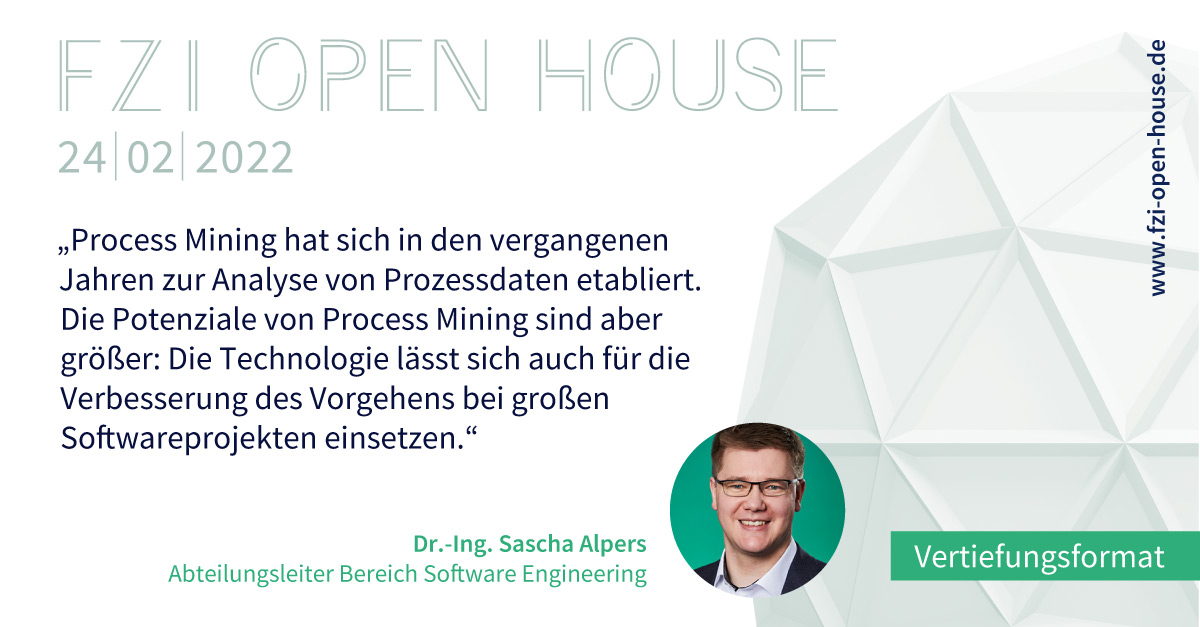 Diskutieren Sie beim #FZIOpenHouse 2022 zu #Innovationen angesichts gesellschaftlicher Herausforderungen: in 6 Transferforen und 4 neu konzipierten Vertiefungsformaten. Vertiefungsformat 01 widmet sich „Process Mining im Software Engineering“.👉fzi-open-house.de