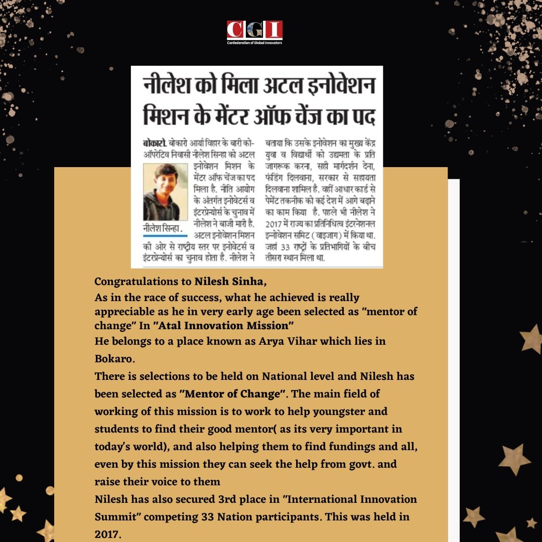 TheCGIorg's tweet photo. Congratulations @nileshsinhacom  for your great achievement as "Mentor of change" In "Atal Innovation Mission".
Your Dedication, Enthusiasm and Insights are really inspiring. https://t.co/7y9VqB73fI