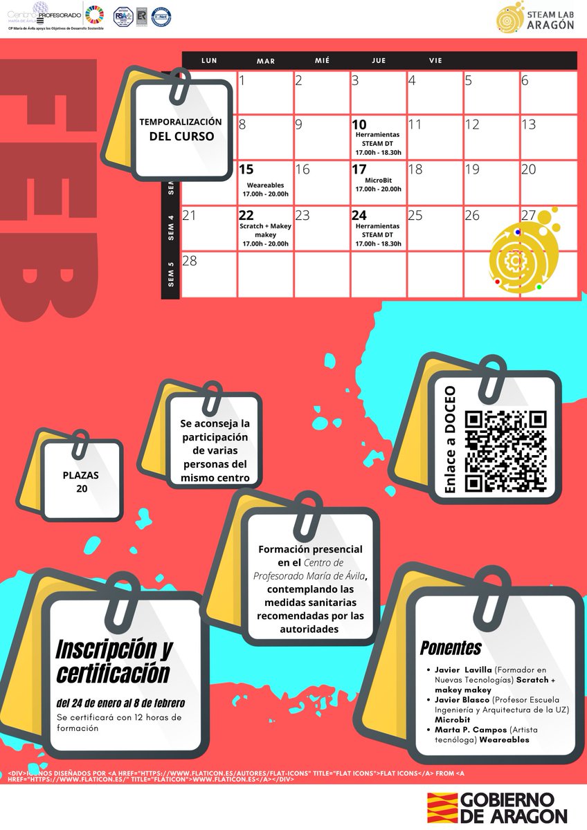 cpmariadeavila's tweet photo. LOS RETOS TECNOLÓGICOS EN EL STEAM LAB ARAGON (infantil y primaria)
Herramientas STEAM DT, Weareables, MicroBit Scracht+Makey.
Inscripciones del 24/01 al 8/02👉https://t.co/mTmJ2UwgrI
#STEAMLabFormaciones
@dgafprofesorado https://t.co/PaOGsttwbd