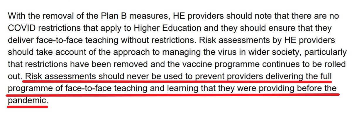 👀Orwellian red-underlined command from the govt's latest HE guidance👇. Even if this is assessed as too risky, based on best evidence &amp; analysis, we must pretend that everything is now as it was before the pandemic. Ignorance is strength. (<a href="/ucu/">UCU</a>)
assets.publishing.service.gov.uk/government/upl…