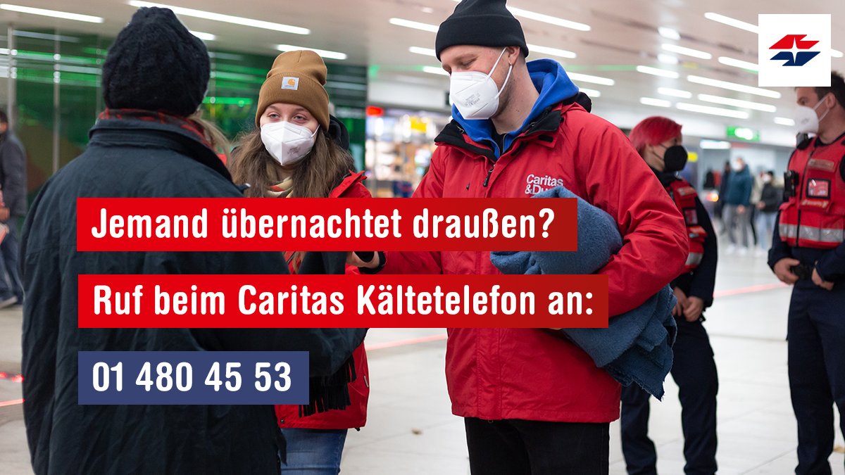 Wie verhält man sich richtig, wenn man jemanden in der Kälte schlafen sieht? 
👉 Ansprechen und fragen, ob er/sie Hilfe braucht
👉 In Notfällen unbedingt die Rettung rufen (144)
👉 Für konkrete Hilfe das <a href="/CaritasAustria/">Caritas Österreich</a>  Kältetelefon 01 480 45 53 anrufen
Danke für eure Hilfe ❤️