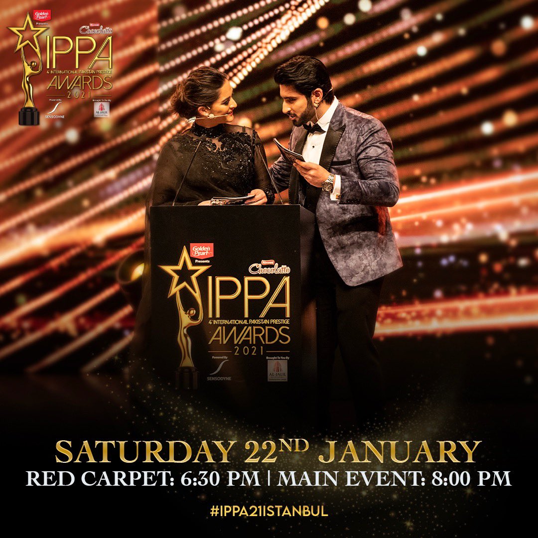 IppaDigital's tweet photo. Catch your all time favourite couple @aimankhan.official and @muneeb_butt hosting the 4th Hum IPPA Awards only on Hum Tv. 
Red carpet: 6.30 pm | Main event: 8.00 pm
#ippaawardsdigital #ippa21istanbul #aljalildevelopers #goldenpearlpk  #humtvofficial #bisconnichocolatto #sensodyne https://t.co/teErhINgyF