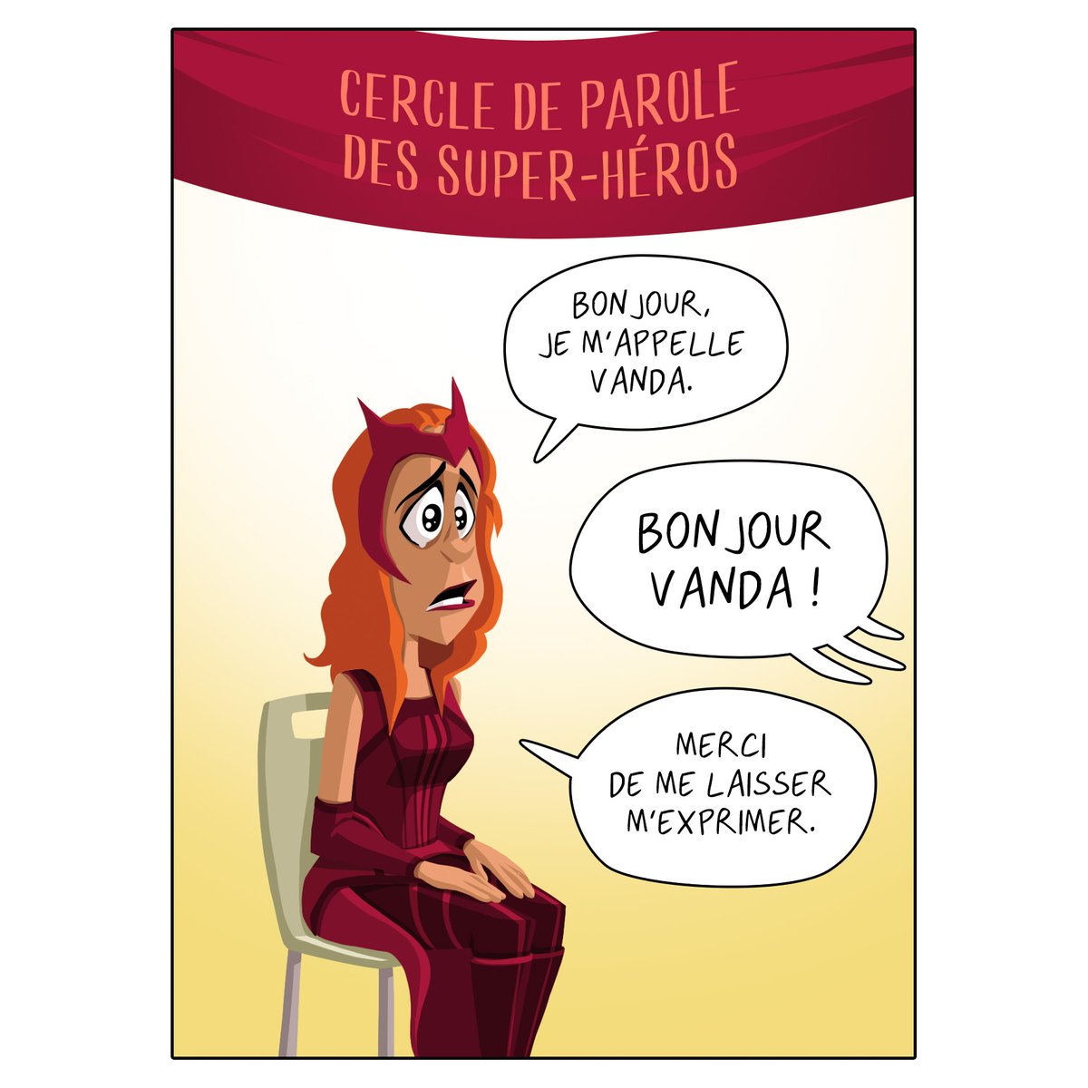 Stwivo's tweet photo. Le deuil
Un extrait émouvant de Marvelouze, qui en vrai, n'apparaîtra dans la BD prévue en mai. Et ouais, on lâche de l'exclu, on est comme ça avec @ced_bd !

#bd #comics #marvel #marvelouze #parodie #parody #humour #wanda #wandavision #daredevil #jungleedition https://t.co/1zsZNY57Hw
