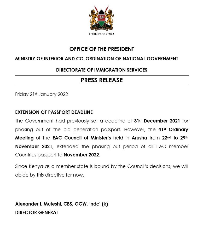 Directorate Of Immigration Services Kenya On Twitter Extension Of Deadline To Phase Out Old directorate-of-immigration-services-kenya-on-twitter-extension-of-deadline-to-phase-out-old
