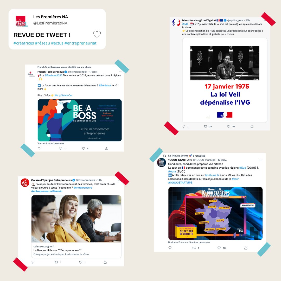 LesPremieresNA's tweet photo. Dans la #revuedetweet de la semaine on revient sur la loi Veil du 17 janvier 1974 qui dépénalise l'#IVG, sur le @Beaboss2022 Tour, sur le concours #10000STARTUP pour changer le monde et sur le soutien de l'entrepreneuriat par la @Entrepreneurs ! https://t.co/18raambe3G