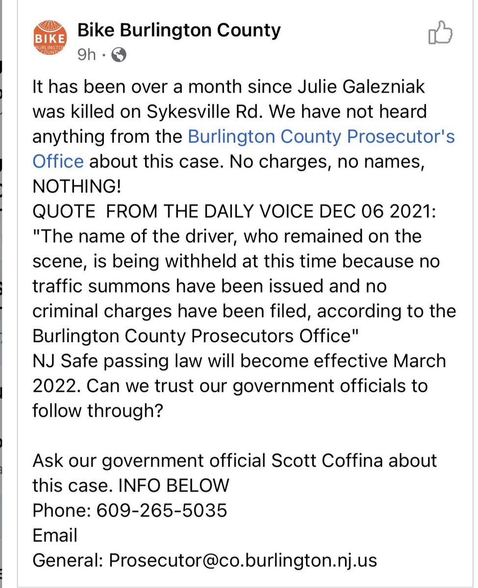 Thomas27eagle's tweet photo. Sounds like police, swept it under the rug! I was there and I have pictures of the driver’s recklessness! @nj1015 @AP @NewJerseyOAG @ScottCoffina @NJBikeWalk @ABC7NY @CBSNews @FoxNews https://t.co/trO5Zteter