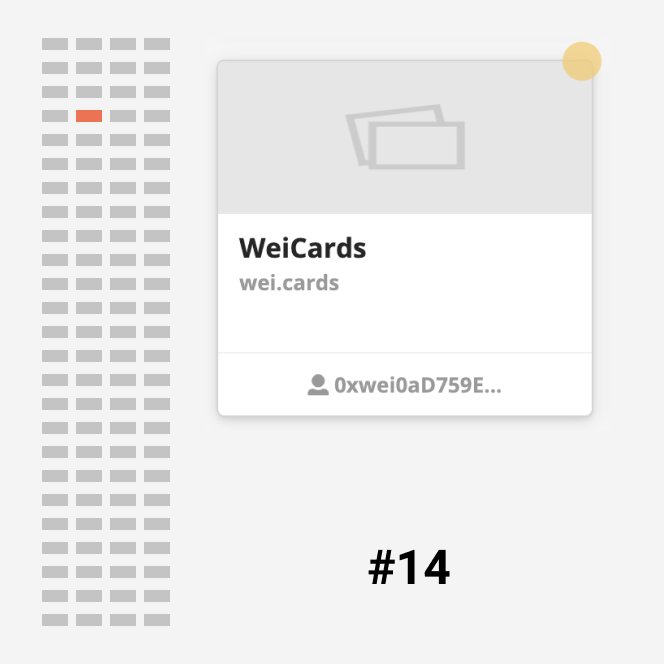 WeiCard #14 was purchased for Ξ6.9 Ether ($19.872)

Current floor is Ξ7.0 Ether ($20.160)

opensea.io/assets/0x81a83…