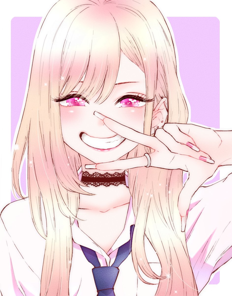 kitagawa marin 1girl solo choker necktie smile blonde hair long hair  illustration images