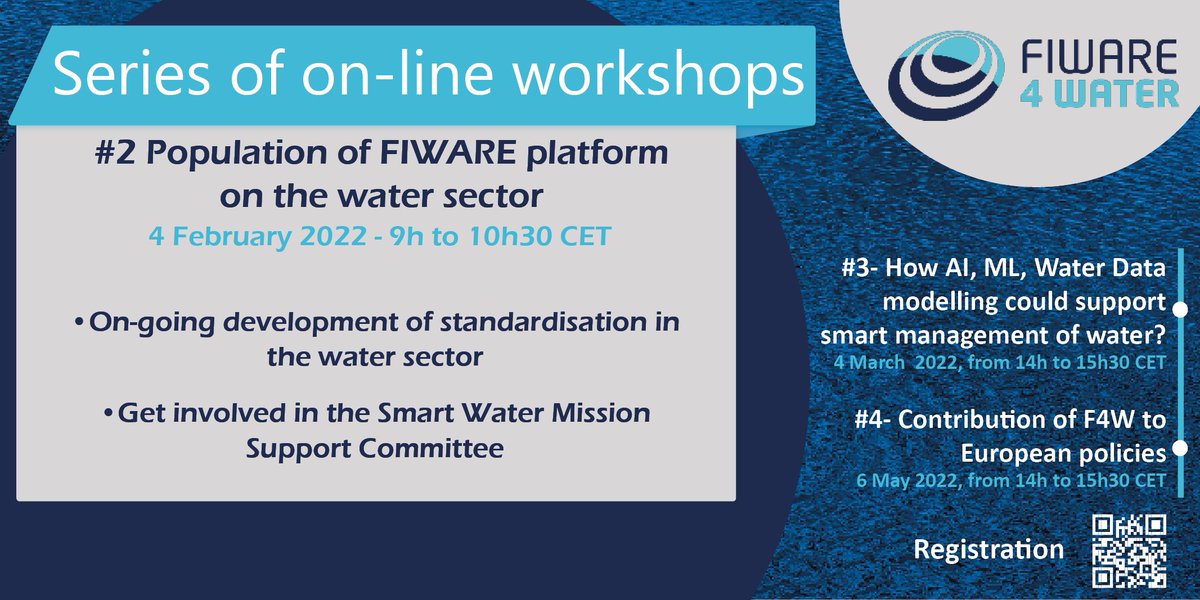 📢 Want to be part of the on-going development of standardization in the water sector, join Fiware4Water workshop on the 4 February 🎯registration bit.ly/3Bkbmoc <a href="/ict4water_eu/">ict4water_eu</a> <a href="/naiadesproject/">NAIADES 💧</a> <a href="/SCOREwaterEU/">SCOREwater</a> <a href="/aqua3seu/">aqua3S</a> <a href="/digitalwater_eu/">digital-water.city</a> <a href="/OI_Eau/">Office International de l'Eau (OiEau)</a> <a href="/MarcoRanieri_EU/">Marco Ranieri 🌍 #EUResearchArea</a>
