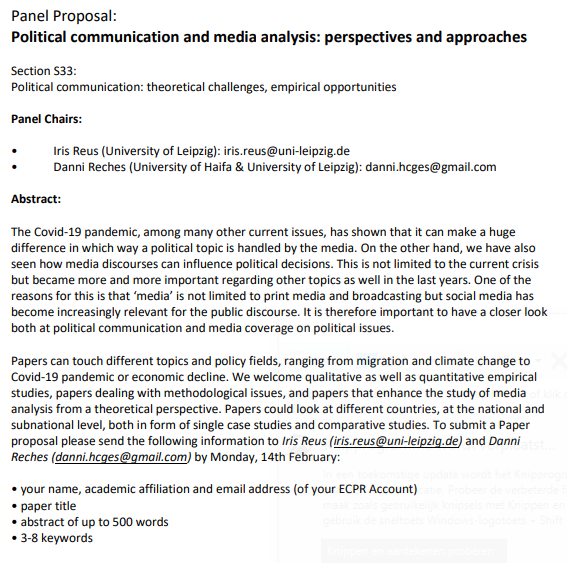DanniReches's tweet photo. Wanna join our panel at the @ECPR con @InnsbruckTVB this August? Working on political comm and/or media analysis? Check out this call ⬇️ 
#AcademicTwitter #AcademicChatter @OpenAcademics https://t.co/CZDmoXPoam