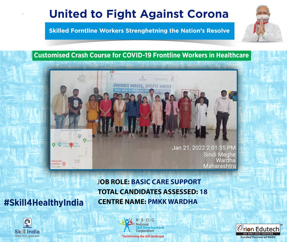 Orionedutech123's tweet photo. PMKK WARDHA completed the assessment of the batch of COVID Frontline Workers. The batch of these candidates have undergone upskilling in Basic Care Support course and are getting ready to serve the patients.
#SkillIndia #Skill4HealthyIndia https://t.co/RBJ2jngdzc