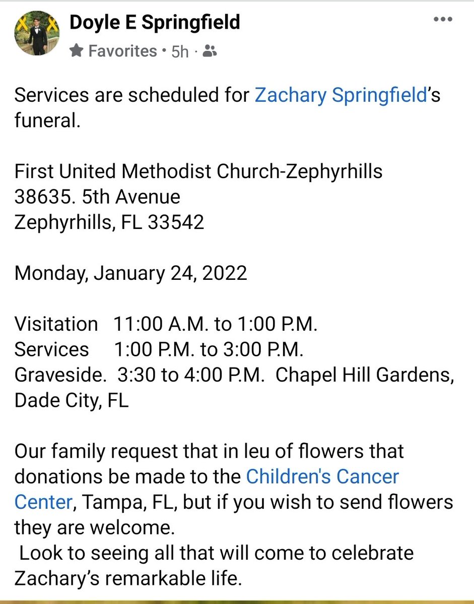 Funeral services for Zachary Springfield.