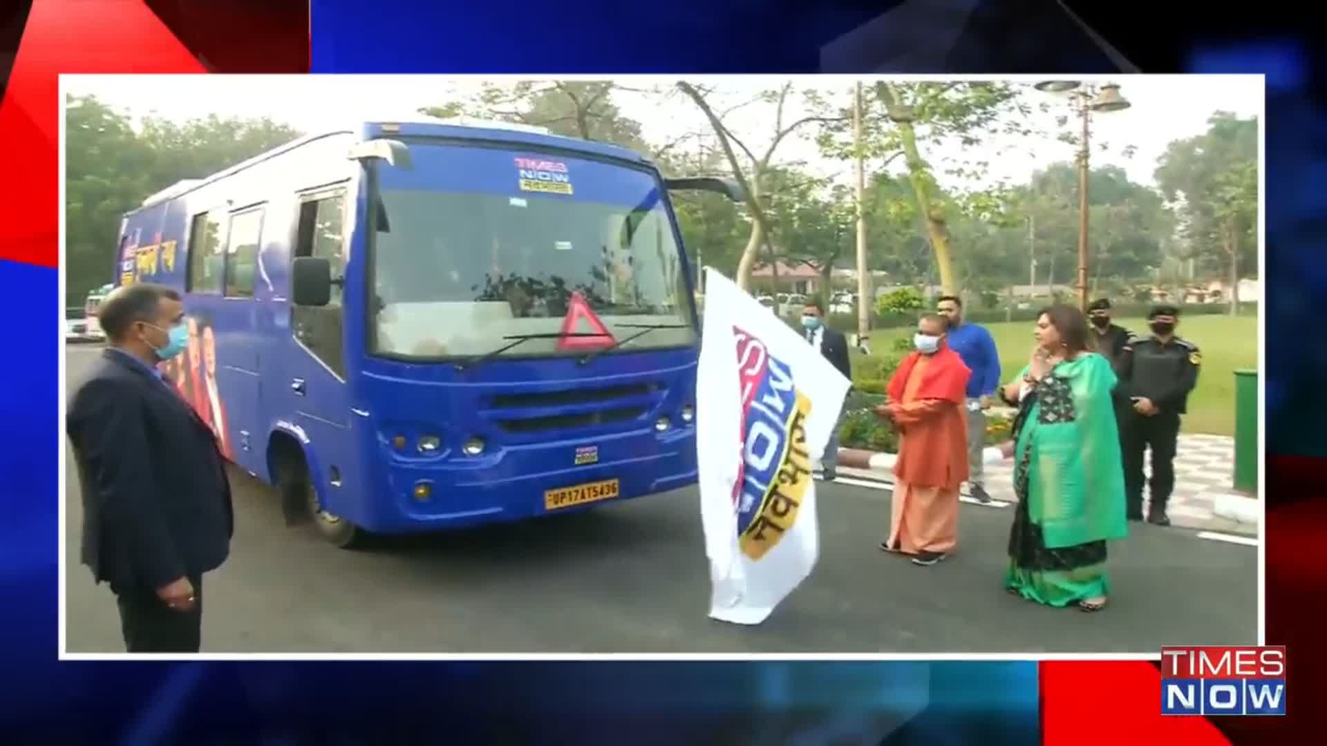 TIMES NOW on Twitter: &quot;UP CM @myogiadityanath flags off @TNNavbharat&#39;s election bus. #March10WithTimesNow - Stay tuned to India&#39;s Election News Headquarters and never miss an update. @navikakumar https://t.co/8MxFGBXNpL&quot; / Twitter