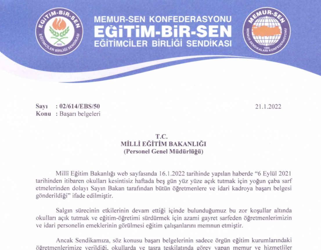 “Başarı Belgesi”, memur ve hizmetliler başta olmak üzere tüm eğitim çalışanlarına verilmelidir

Memur ve hizmetliler başta olmak üzere diğer hizmet sınıflarındaki personele,kasam dışı bazı eğitimcilere de başarı belgesi verilmesini talep ettik.

▫️ebs.org.tr/manset/5573/ba…