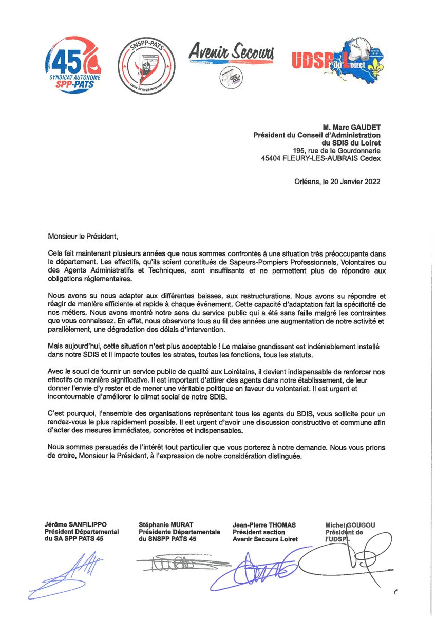 AvenirSec45's tweet photo. @AvenirSec45 et l'ensemble des organisations représentatives des personnels du @SDIS45 s'associent pour défendre les effectifs tous statuts confondus. L'objectif est de consolider le potentiel opérationnel, les ressources technico-administratives et l'encadrement des services. https://t.co/hxZCszfWCS