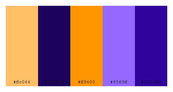ColPaletteBot's tweet photo. Beep beep, here's a pretty color palette for you!
color-scheme.js parameters used:
- hue: 58
- variation: hard
- colors: #ffc066, #1d025d, #ff9600, #9569ff, #30039c
Have a lovely day!
#twitterbot #colorpalette #colors #palette #prettycolors https://t.co/Va2ambSsLm
