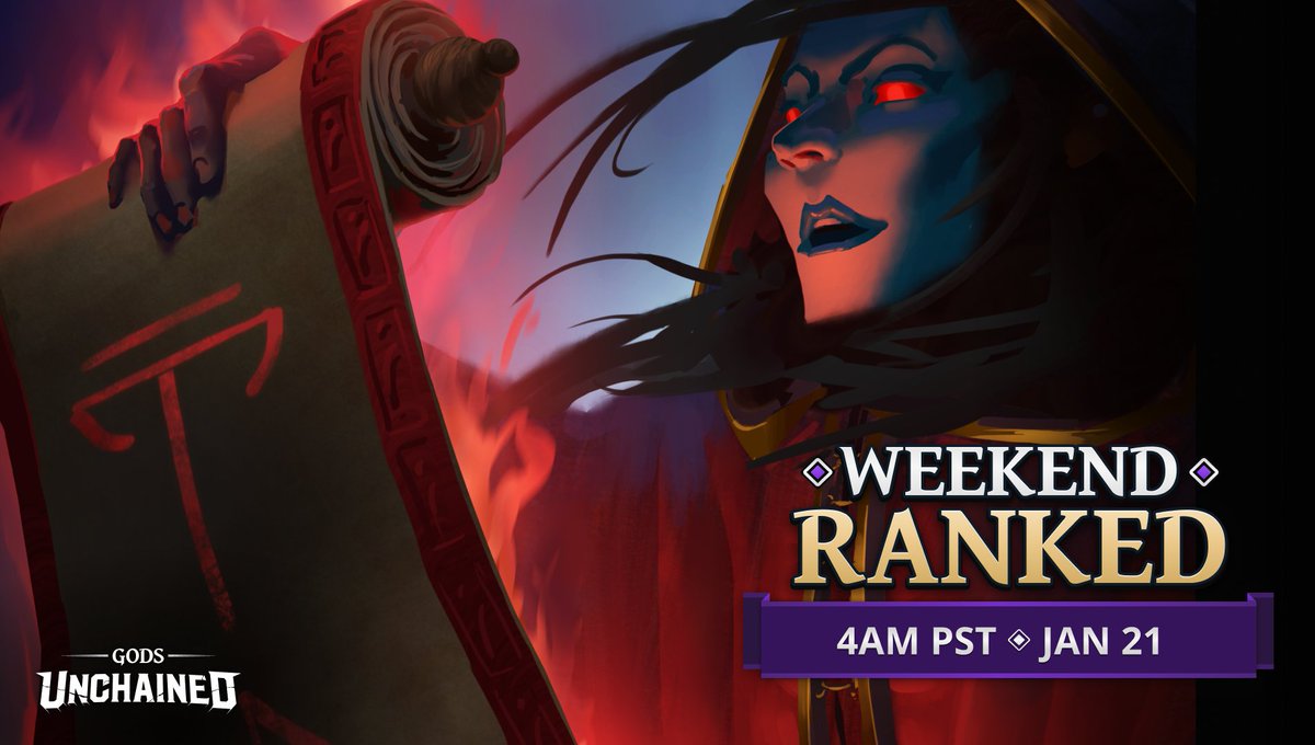 GodsUnchained's tweet photo. Take your wands out mortals! Grab those decks and get ready to win rewards in Weekend Ranked! 

🌟Guide: https://t.co/puJ08FZsnm 
🌙Trade: https://t.co/fDRW8RUQOB https://t.co/ywS58EPoHD