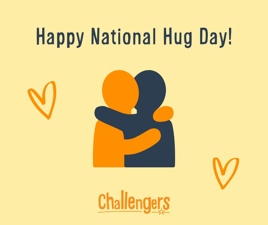 Happy #NationalHugDay! Did you know that hugging reduces stress and triggers the release of healthy hormones?

Make sure to hug those you love and care about today - we are sending all our lovely Challengers children, families, staff and supporters virtual hugs! 🧡