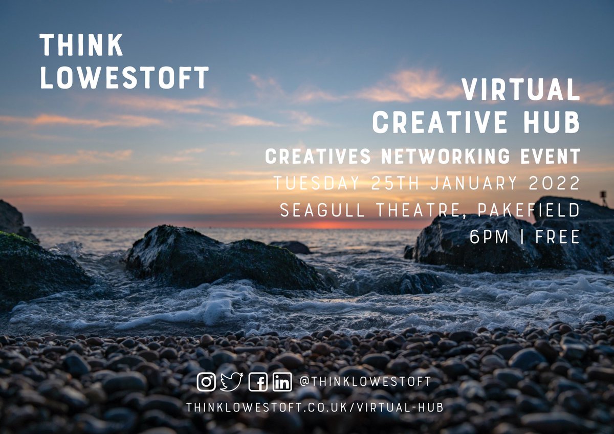 ThinkLowestoft's tweet photo. Join us for an evening covering all things #LowestoftCreative @SeagullTheatre on Tuesday 25 Jan 6pm. These free Meet Ups are really good fun, and informative! Be part of what makes Lowestoft a great place to create! #TheLeadingLight https://t.co/iQfKEszKJX