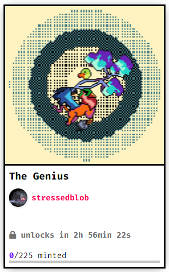 stressedblob's tweet photo. GM! "The Genius" is on #fxhash and will unlock in 3 hours! https://t.co/dFdZHhpiwd