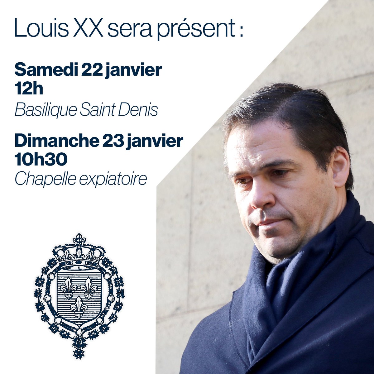 Nous vous donnons RDV autour du Prince en cette fin de semaine pour les commémorations de l’assassinat de Louis XVI le 21 janvier 1793 :
📍Samedi 22 janvier, 12h à la Basilique Saint-Denis, nécropole des Rois de France
📍Dimanche 23 janvier, 10h30 à La Chapelle expiatoire