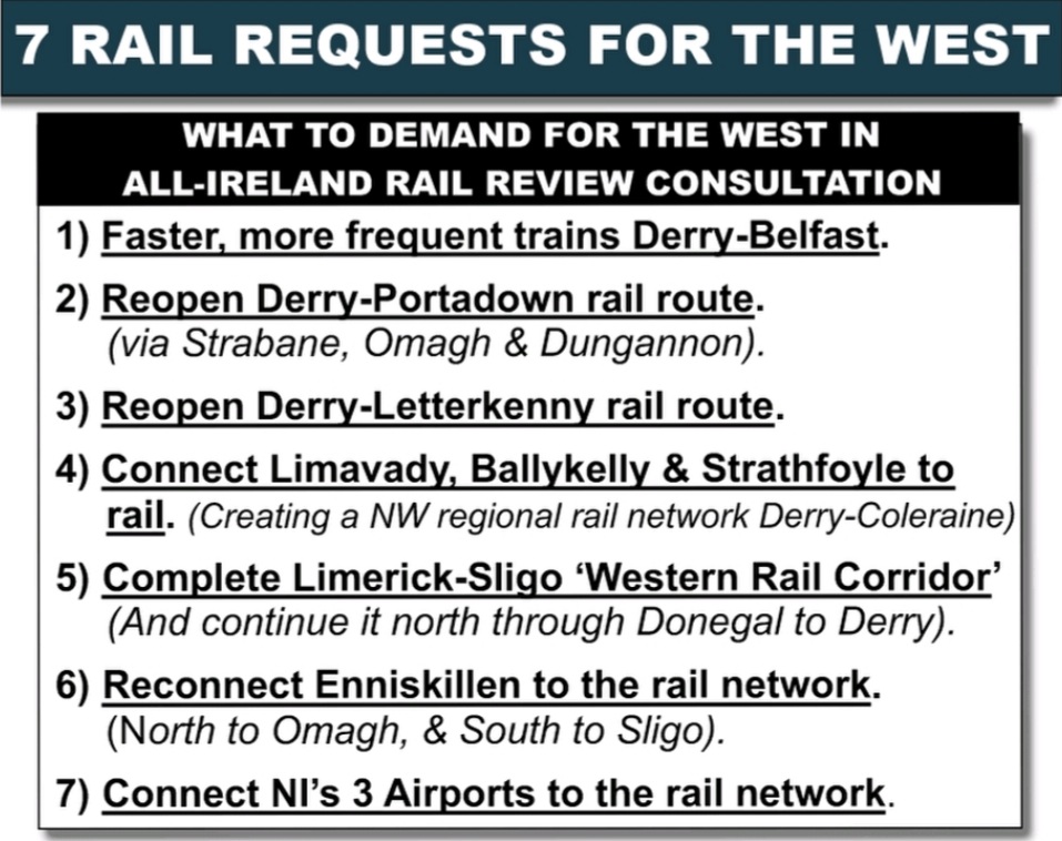 IntoTheWestRail's tweet photo. ** LAST CHANCE **
The deadline to contribute to the All-Island Rail consultation is 5pm TODAY. Please take a few minutes to do so on https://t.co/6dC3zeFuCl. Or email StrategicRailReview@Arup.com .
And please include our 7 'Requests for the West' when you contribute. Thanks 👍 🚄 https://t.co/KTp03n3i5P