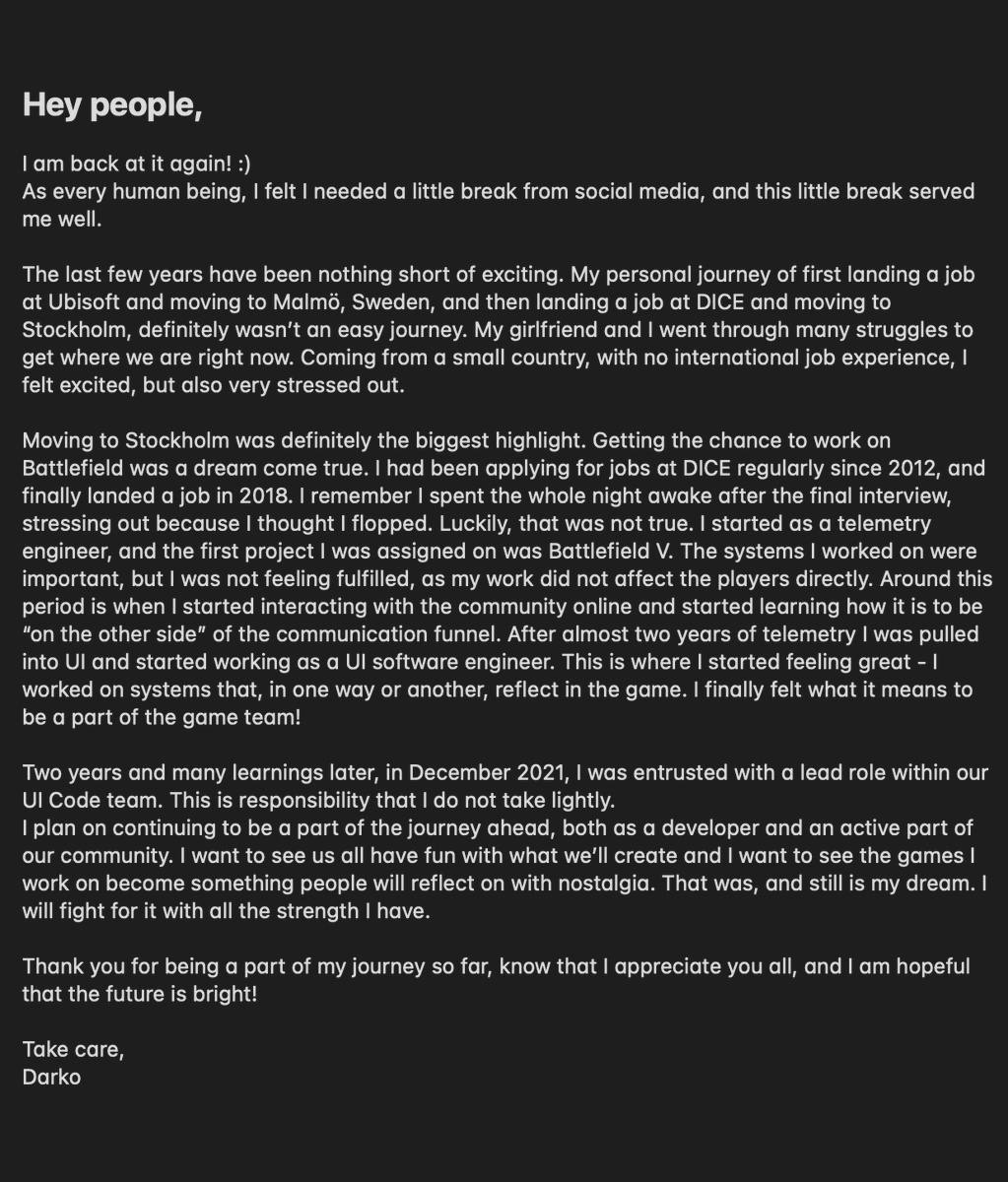 darkosupe's tweet image. A small message from me