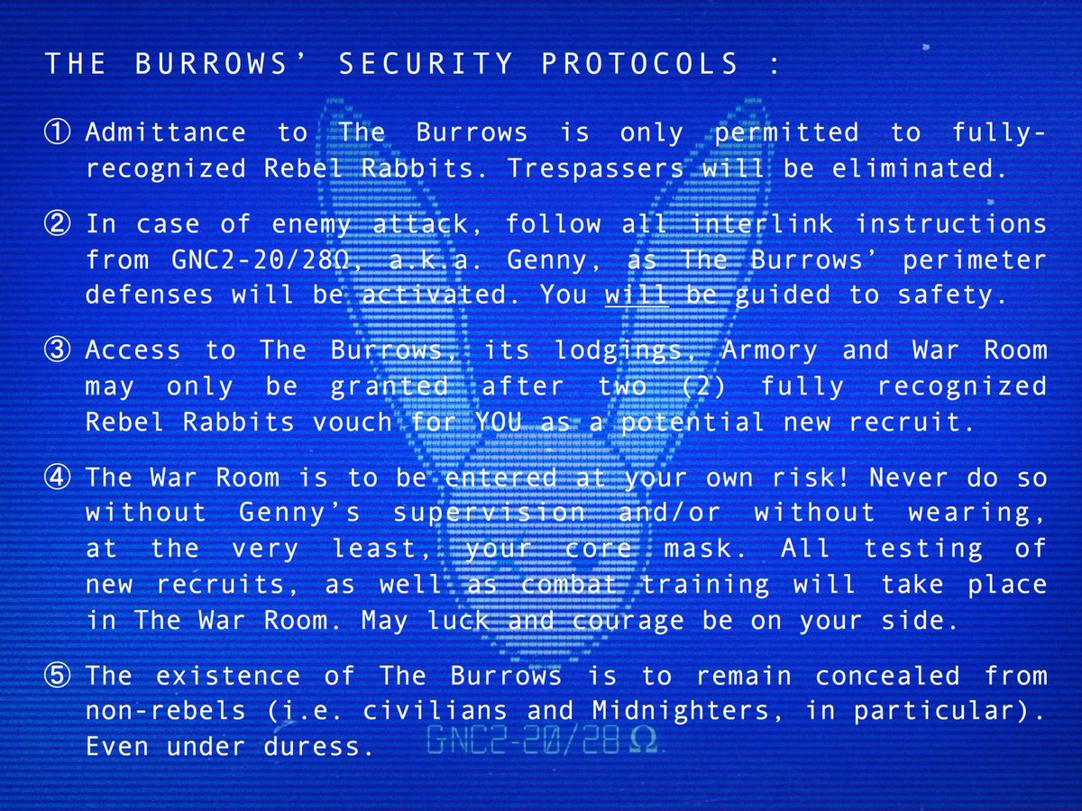 RebelRabbits1's tweet photo. As our clash with The Midnighters is ramping up - a reminder from Genny regarding the rules of The Burrows. 

It is after all, the only 100% secure place for rebels!

#NFTs #NFTcommunity #WATU 
#TheUprisingVSTheSwitchOver
#RebelRabbitsVSMidnighters #GennyprotectsTheBurrows https://t.co/NNNWs2WgJo