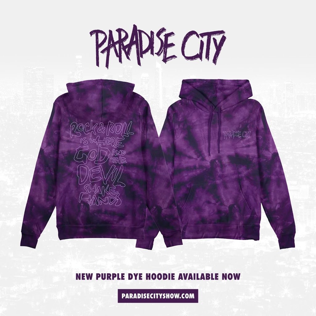 New @paradisecitytv purple dye hoodie is available now 🔮😎 sumerianmerch.com/products/parad…