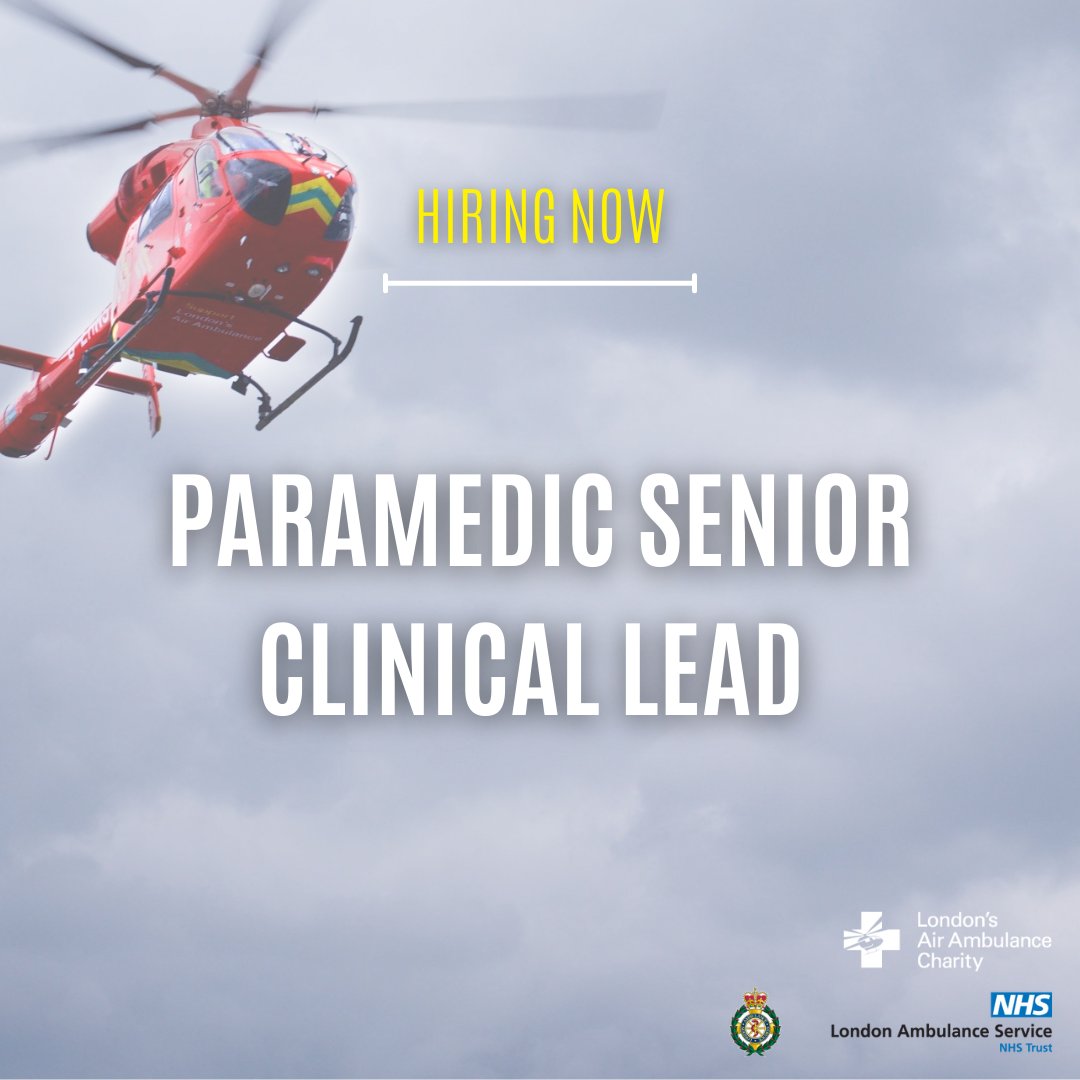 London's Air Ambulance Charity (@ldnairamb) on Twitter photo We have an exciting opportunity 🚁 With our partners <a href="/Ldn_Ambulance/">London Ambulance Service</a>, we are recruiting for a Paramedic Senior Clinical Lead.
We are seeking an exceptional paramedic to provide clinical and strategic leadership at London’s Air Ambulance.
Apply here: ow.ly/uYOz50HzSrT We have an exciting opportunity 🚁 With our partners <a href="/Ldn_Ambulance/">London Ambulance Service</a>, we are recruiting for a Paramedic Senior Clinical Lead.
We are seeking an exceptional paramedic to provide clinical and strategic leadership at London’s Air Ambulance.
Apply here: ow.ly/uYOz50HzSrT