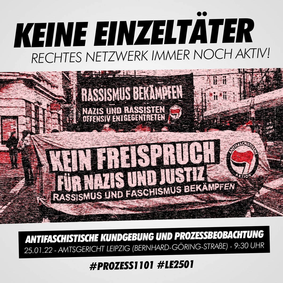 RassismusT's tweet photo. Antifaschistische Kundgebung und Prozessbeobachtung beim nächsten #le1101prozess gegen die Täter vom Neonazi-Angriff in #Leipzig #Connewitz am #le2501 um 9:30 Uhr vor dem Amtsgericht.

"Keine Einzeltäter – rechtes Netzwerk immer noch aktiv"

Aufruf: https://t.co/dzA5r1GP8L https://t.co/CySdGWHEHN