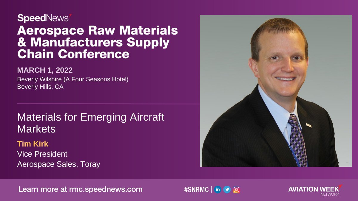 AvWeekEvents's tweet photo. Join stakeholders this March at #SNRMC for an inside look at materials that are propelling emerging aircraft markets. 
https://t.co/33uy2taGdV
#SNRMC #AviationWeek #Aerospace #Toray https://t.co/xUITsBYtKi