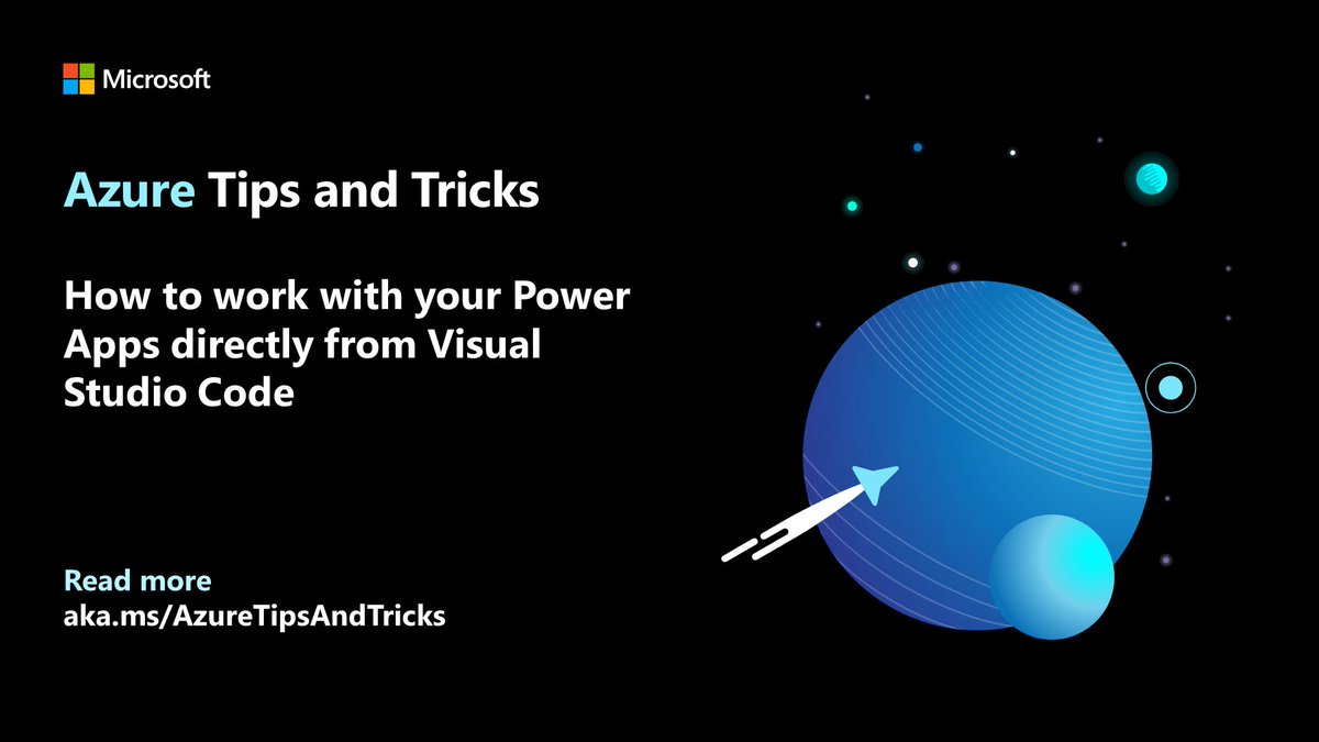 Azure's tweet image. Facilitate rapid app development with drag-and-drop UI elements. Learn how to work with your Power Apps directly from Visual Studio Code in this episode of #AzureTipsAndTricks: msft.it/6018ZLIIq #PowerApps