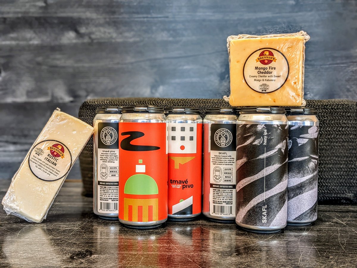brennans_beer's tweet photo. As promised #LagerIsLife folks - this just came in the door a few minutes ago.
Come and get your #TmavéPivo #CzechDark #Lager from @FairStateCoop !
(Also, a delicious #HazyIPA called #Skafl - a bit of a tropical east🤝dank west twist)
And get some #WisconsinCheese to pair! https://t.co/cJdr54WMEL
