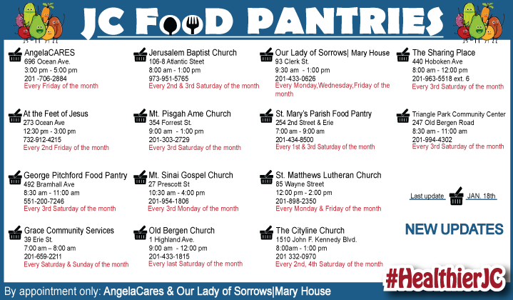 During the holiday season, many Jersey City families still face food insecurity due to COVID-19 challenges. Remember to donate to Food Pantry locations within many JC neighborhoods. All are welcome. #HealthierJC <a href="/JerseyCity/">City of Jersey City</a> <a href="/JerseyCityHA/">Jersey City Housing Authority</a> <a href="/JCFPL_NJ/">Jersey City Free Public Library</a>  <a href="/ulohc/">UrbanLeague of Hudson County</a> <a href="/jcparksco/">jcparkscoalition</a>