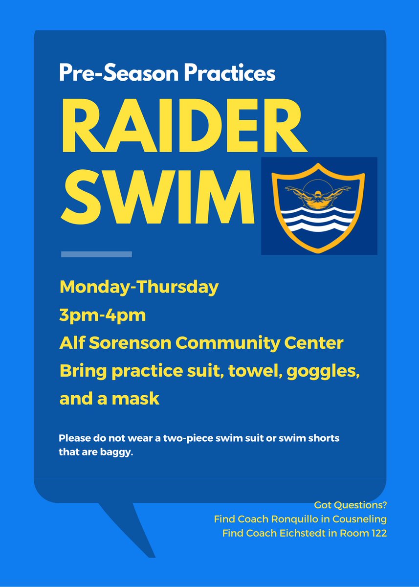 Pre-Season Practices are starting Monday, Jan. 24th. Can't wait to see you!

#ReedRaiders #Swimming #HighSchool #Team #Swim