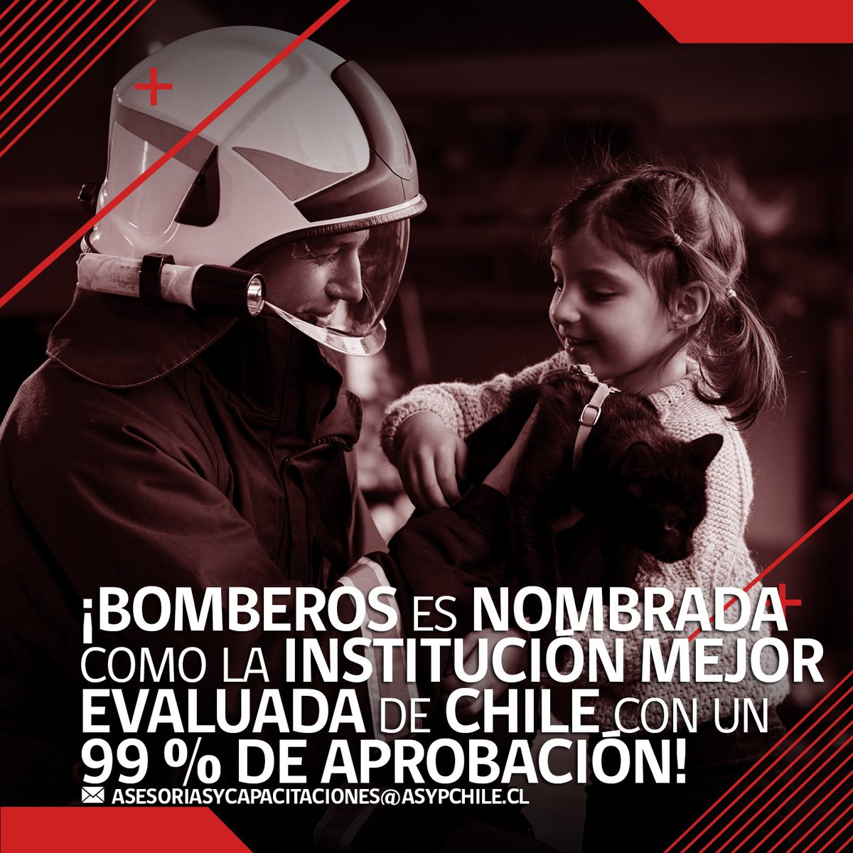 ASPChile's tweet photo. ¡Bomberos es nombrada como la institución mejor evaluada de Chile con un 99 % de aprobación!

Sí, porque este lunes se dio a conocer la nueva medición de Cadem en donde Bomberos lideró las cifras, con prácticamente la totalidad de aprobación de la ciudadanía.

#ASyP #Bomberos https://t.co/c9z5UEuJYj