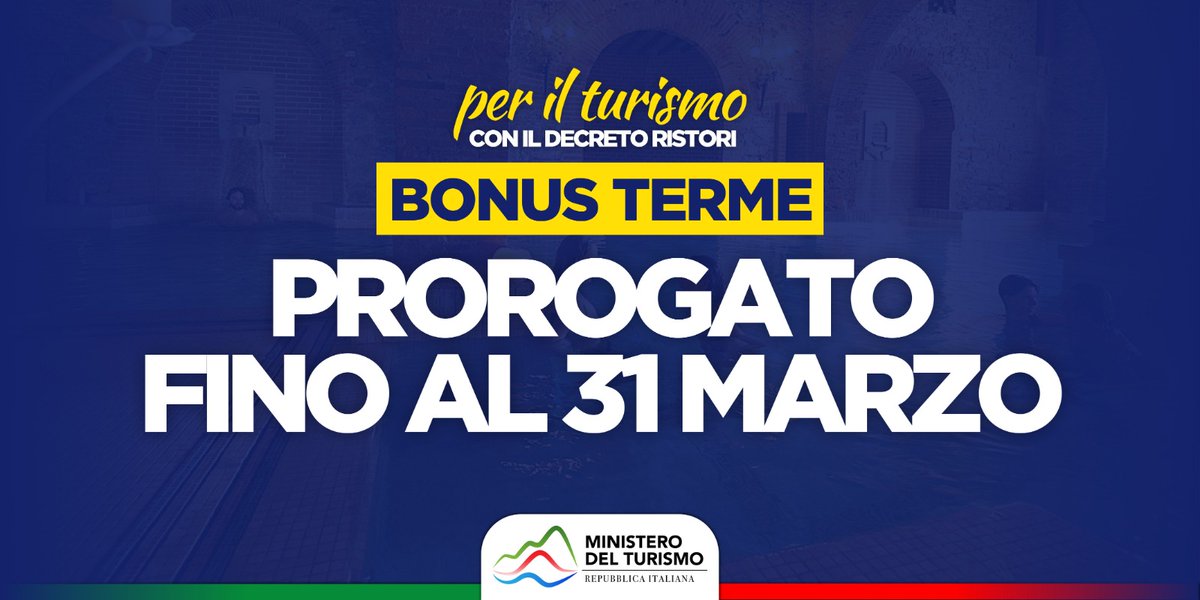 MTurismoItalia's tweet photo. #Turismo: approvato Decreto Ristori con potenziamento Fondo unico nazionale turismo, cassa integrazione, sostegni economici agli operatori del comparto

📌 https://t.co/btjy5Uyudu https://t.co/5s10QL2AtI
