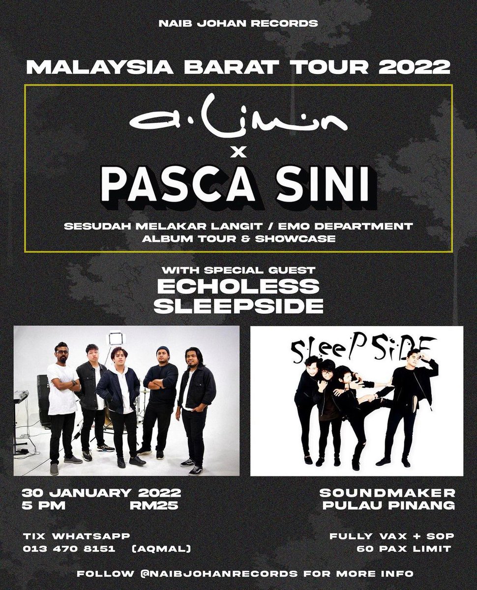 Jenn_Thompson's tweet photo. #ONGROUND LIVE : @ALiminOfficial X @PascaSiniMY "SESUDAH MELAKAR LANGIT / EMO DEPARTMENT ALBUM TOUR & SHOWCASE
with special guests: #Echoless @SleepSideBand
at #SoundmakerStudio, 18,Lebuh Bishop #GeorgeTown #PENANG
SUNDAY January30 5pm
TICKETS HERE: 013.4708151 (Aqmal) https://t.co/yNJMwQvFNM
