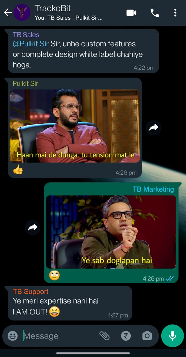 pulkitTrackobit's tweet photo. When the entire team is high on memes😆 https://t.co/nmJ5PYh3X0